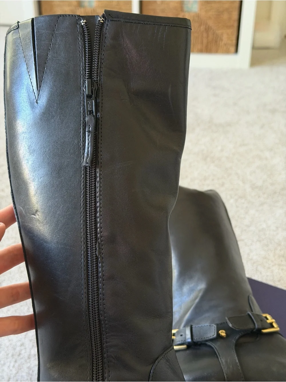 Ralph Lauren (RLL) Black Leather Riding Boots - Tall Knee-High